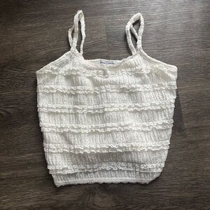 Better/together white ruched ruffle coquette cropped camisole cami tank top